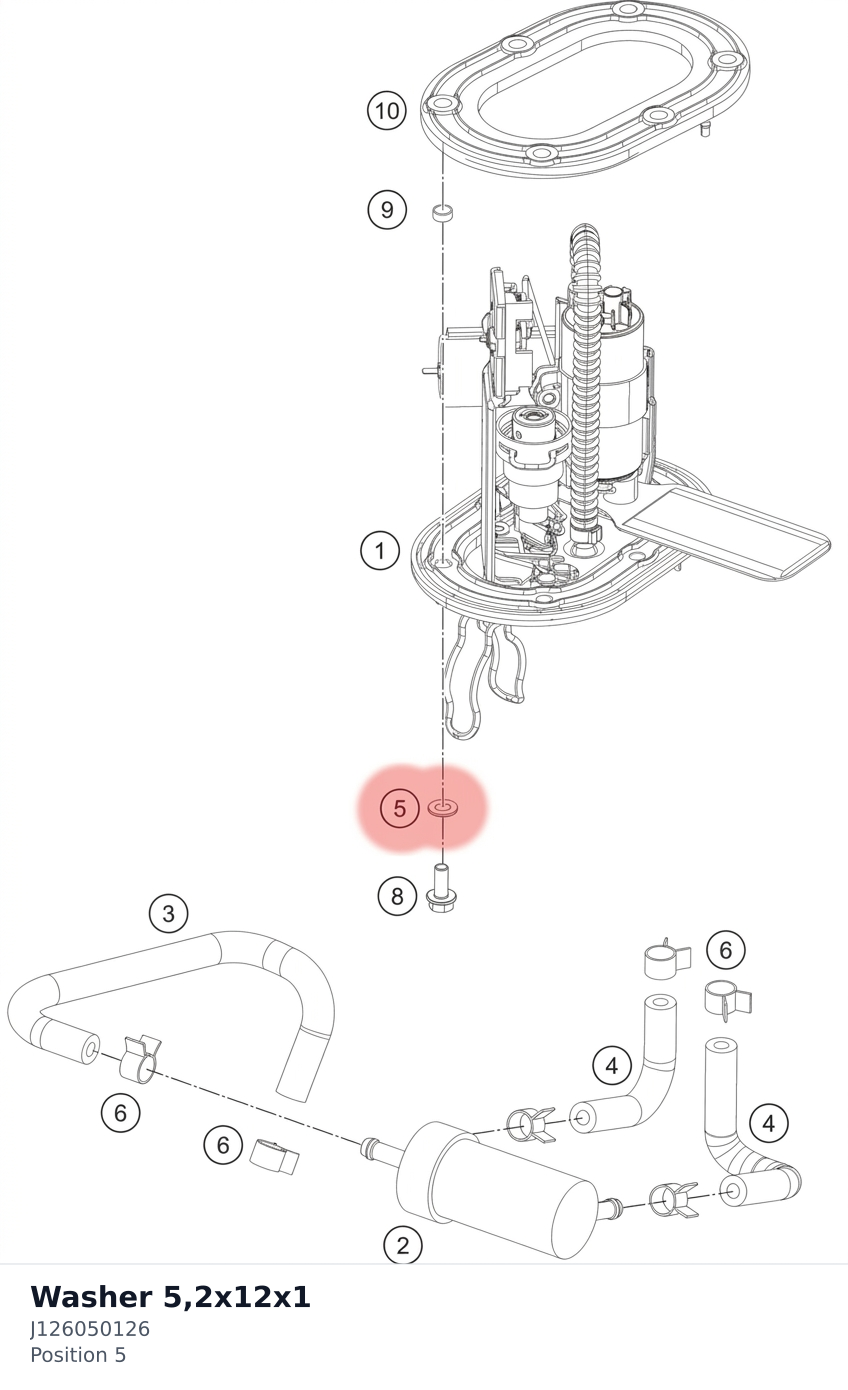 Diagram preview: Washer 5,2x12x1 (J126050126)