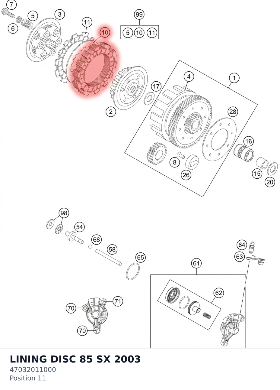 Diagram preview: LINING DISC 85 SX         2003 (47032011000)