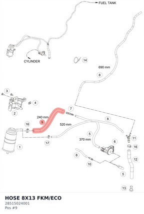 Diagram preview: HOSE 8X13 FKM/ECO (28515024001)