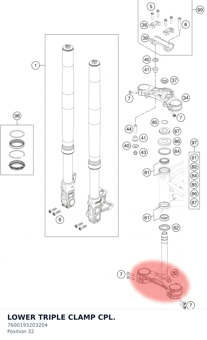 Diagram preview: LOWER TRIPLE CLAMP CPL. (7600193203204)