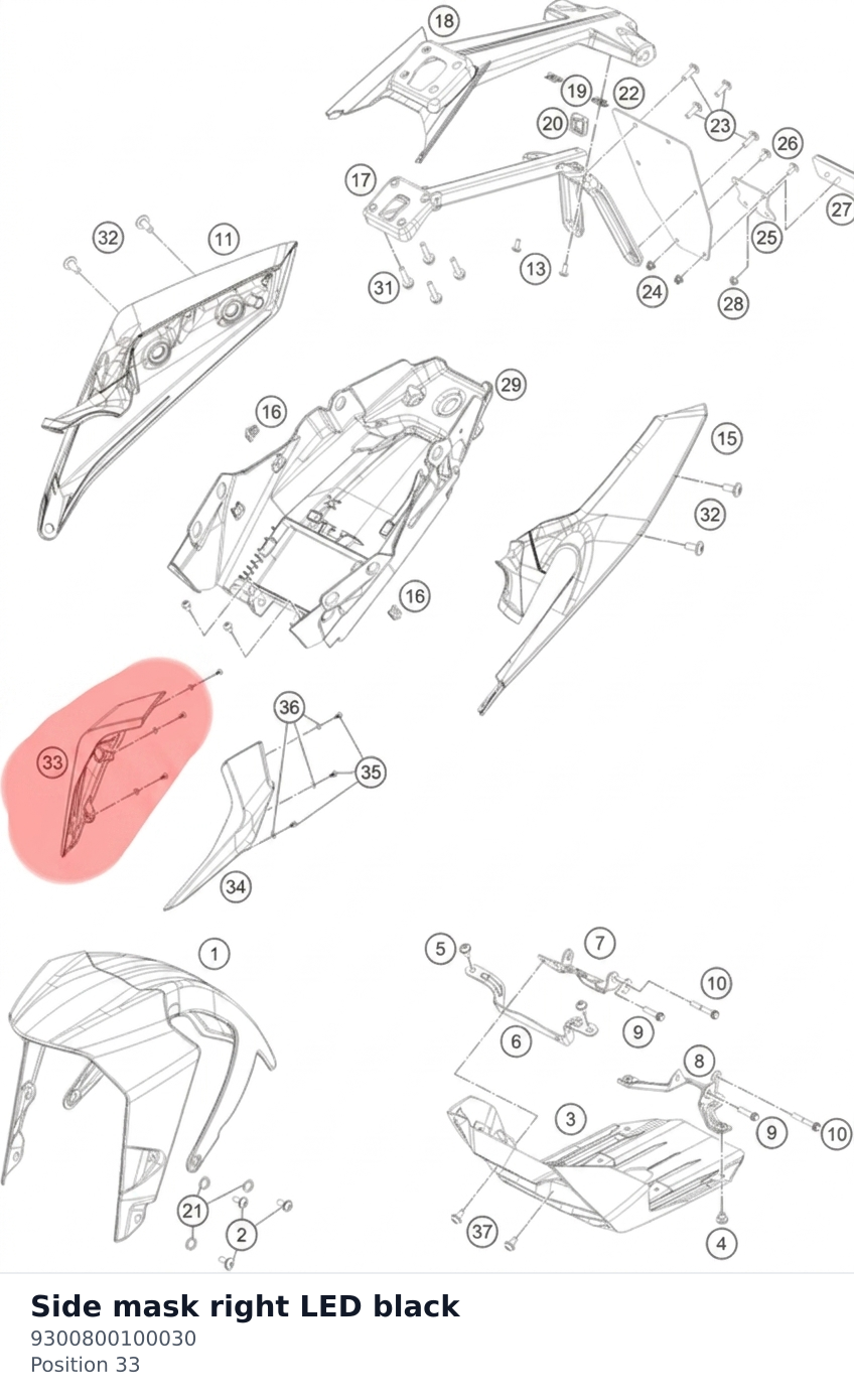 Diagram preview: Side mask right LED black (9300800100030)