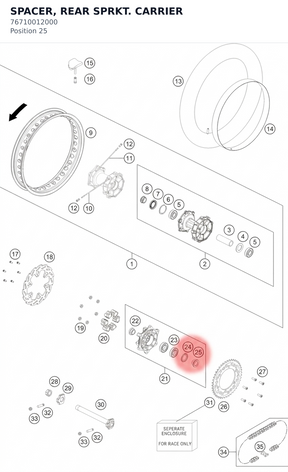 Diagram preview: SPACER, REAR SPRKT. CARRIER (76710012000)