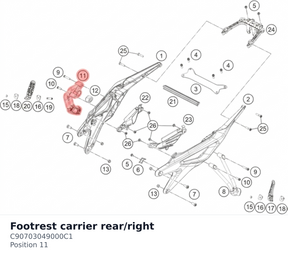 Diagram preview: Footrest carrier rear/right (C90703049000C1)