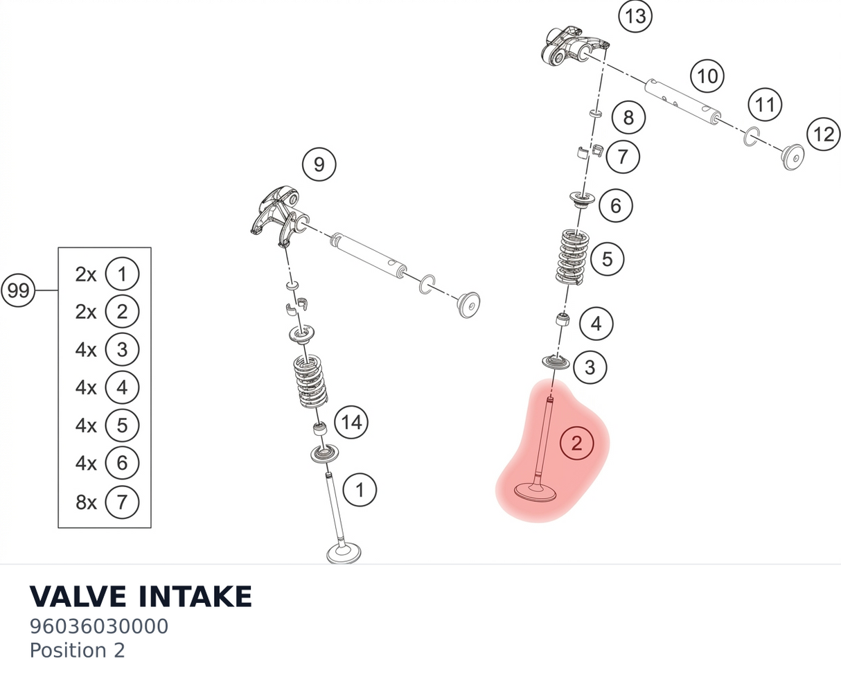 Diagram preview: VALVE INTAKE (96036030000)