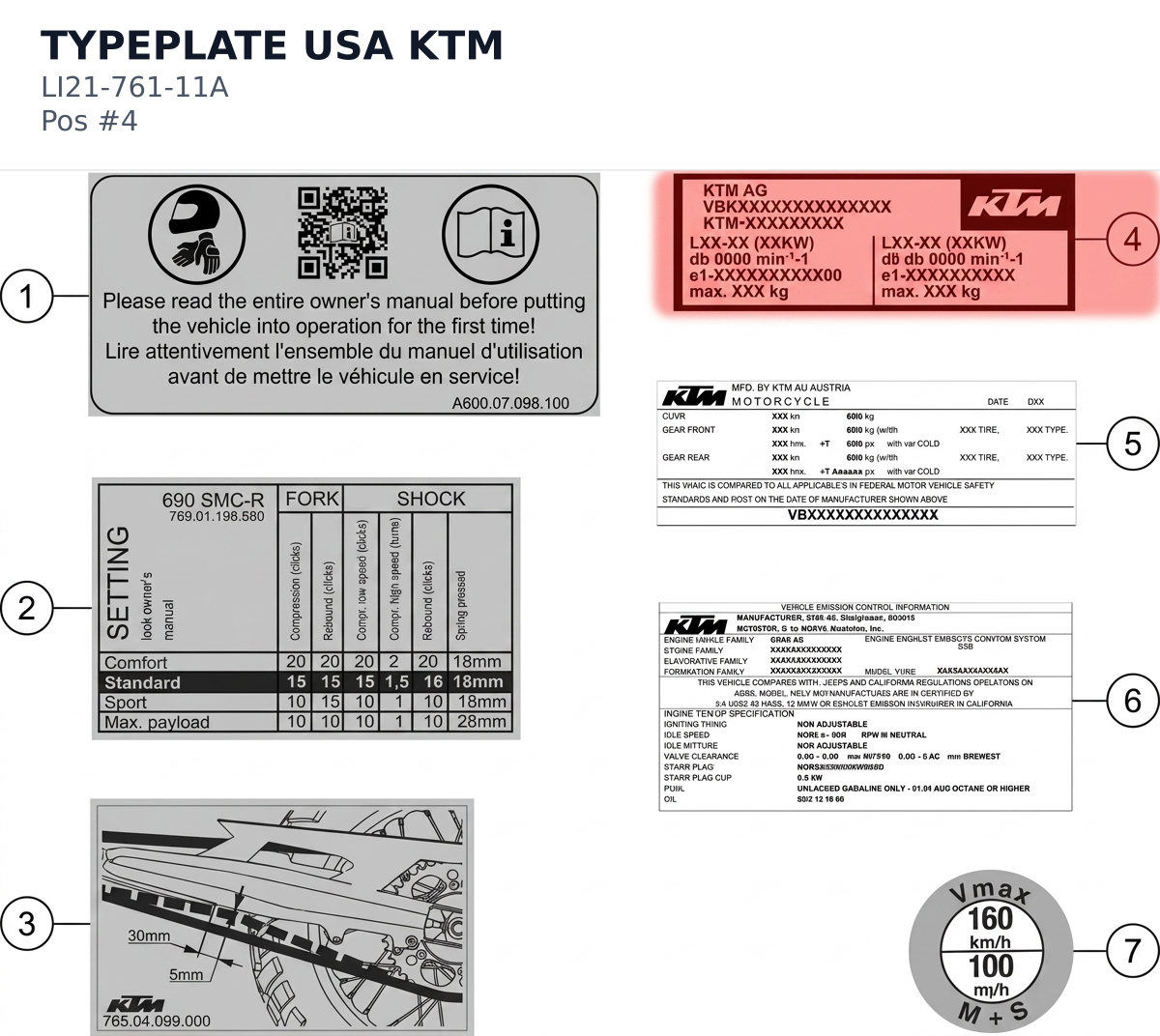 Diagram preview: TYPEPLATE USA KTM (LI21-761-11A)