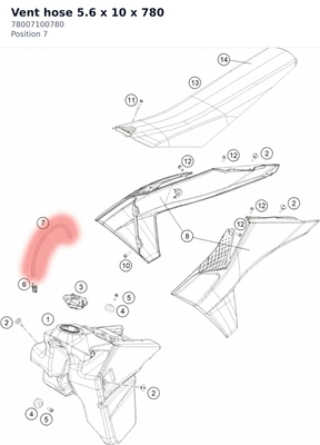 Diagram preview: Vent hose 5.6 x 10 x 780 (78007100780)