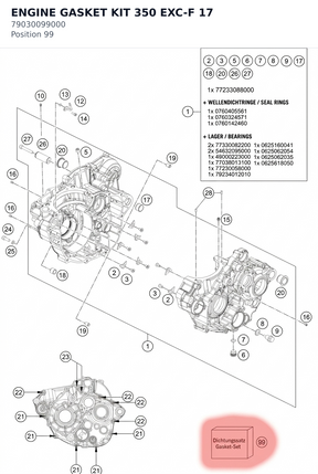Diagram preview: ENGINE GASKET KIT 350 EXC-F 17 (79030099000)