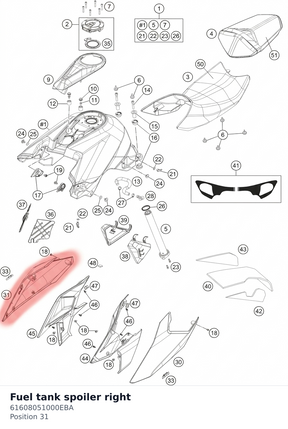 Diagram preview: Fuel tank spoiler right (61608051000EBA)