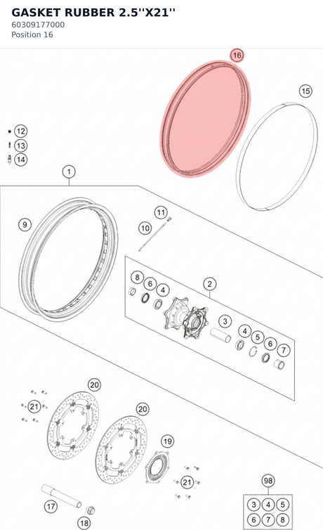 Diagram preview: GASKET RUBBER 2.5''X21'' (60309177000)