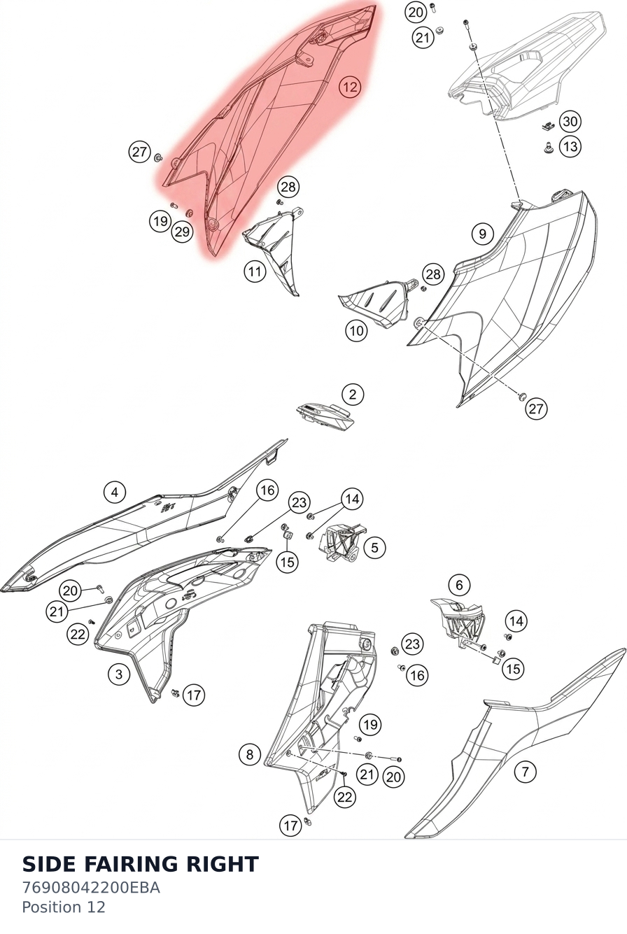 Diagram preview: SIDE FAIRING RIGHT (76908042200EBA)