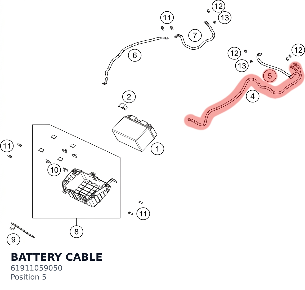 Diagram preview: BATTERY CABLE (61911059050)