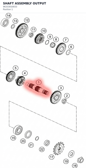 Diagram preview: SHAFT ASSEMBLY OUTPUT (96333010033)