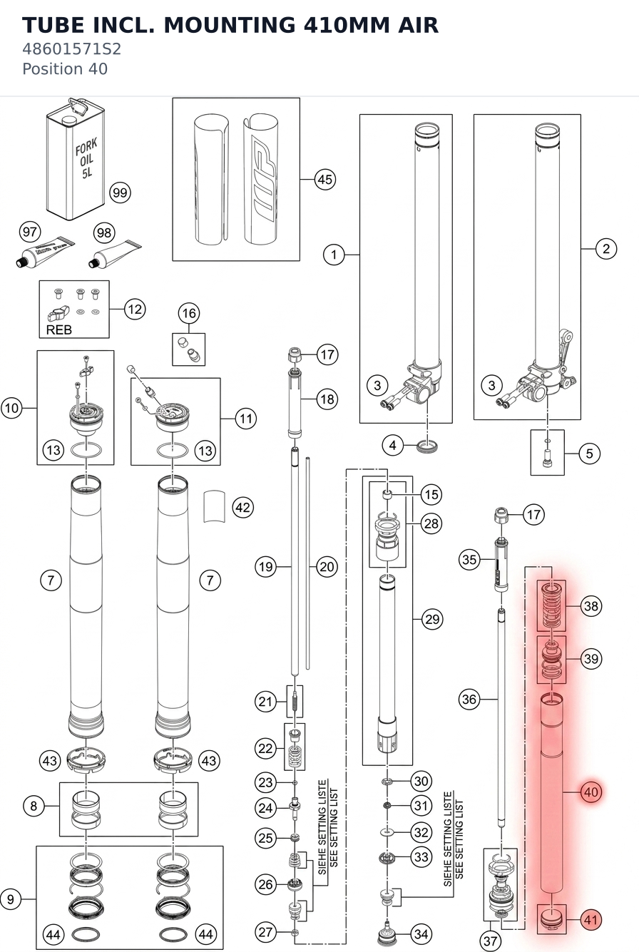 Diagram preview: TUBE INCL. MOUNTING 410MM AIR (48601571S2)