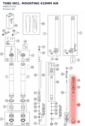 Diagram preview: TUBE INCL. MOUNTING 410MM AIR (48601571S2)