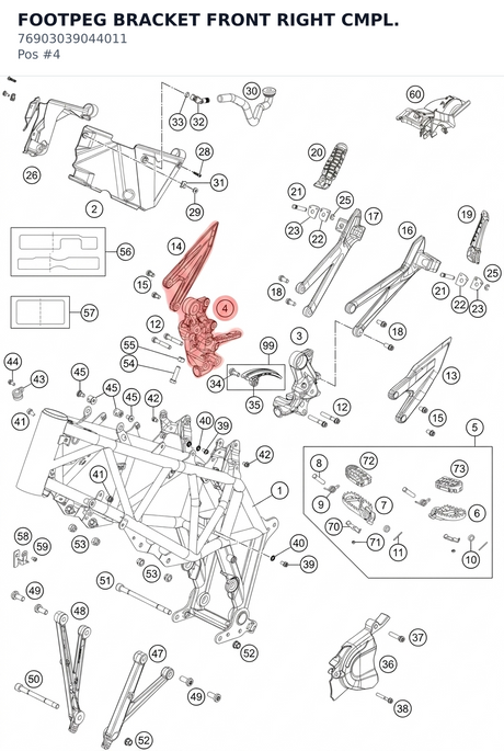 Diagram preview: FOOTPEG BRACKET FRONT RIGHT CMPL. (76903039044011)