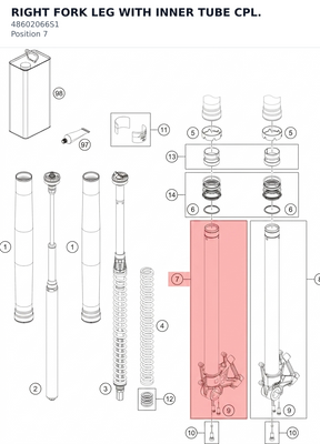 Diagram preview: RIGHT FORK LEG WITH INNER TUBE CPL. (48602066S1)