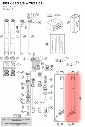 Diagram preview: FORK LEG L/S + TUBE CPL. (48601407S2)