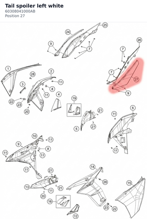 Diagram preview: Tail spoiler left white (60308041000AB)