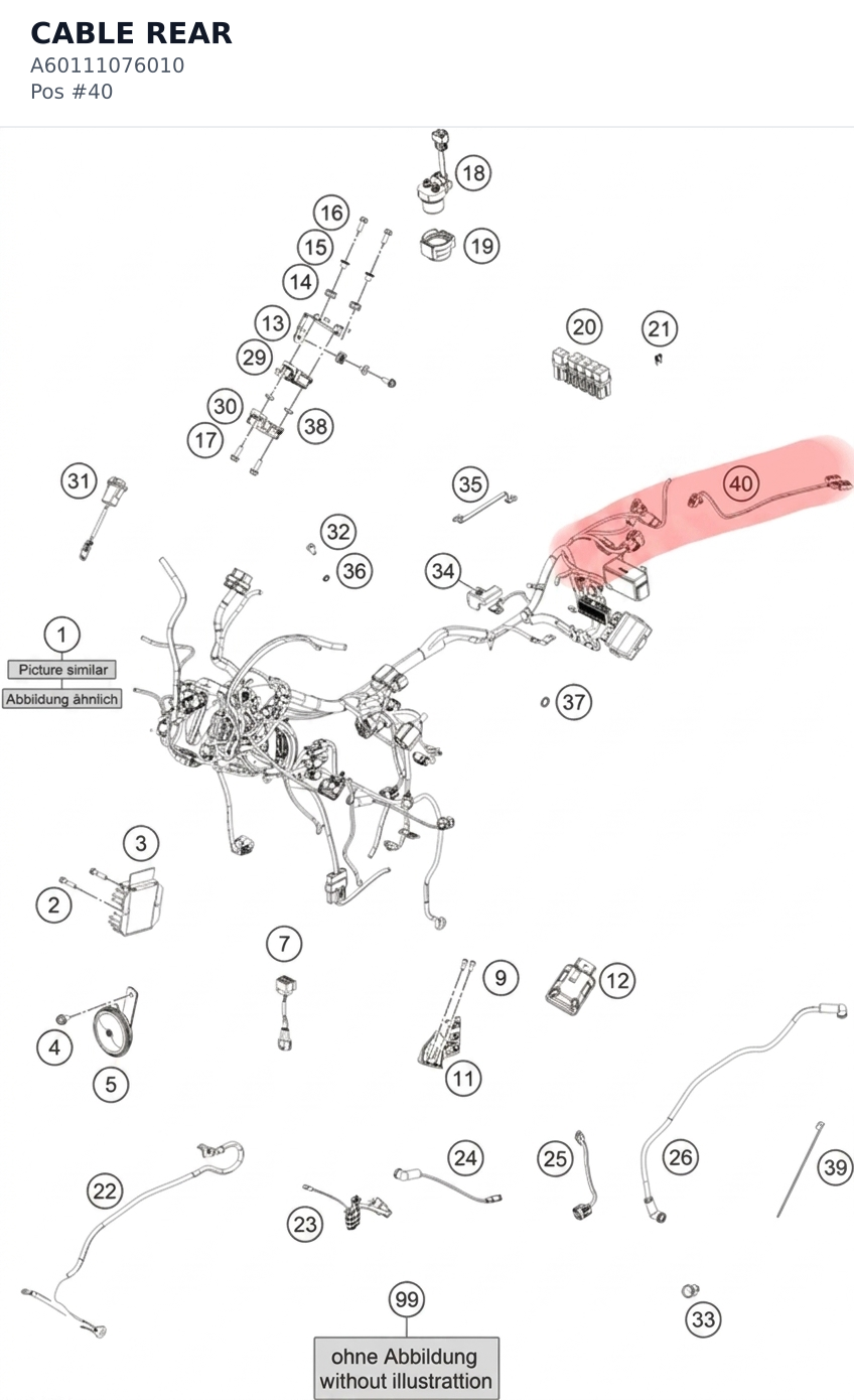 Diagram preview: CABLE REAR (A60111076010)