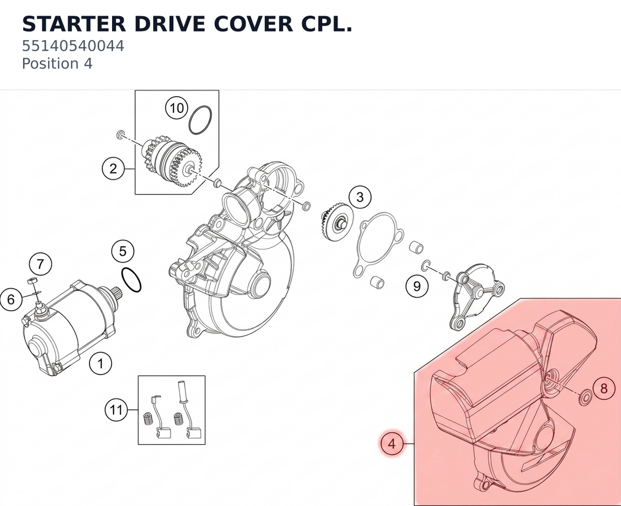 Diagram preview: STARTER DRIVE COVER CPL. (55140540044)