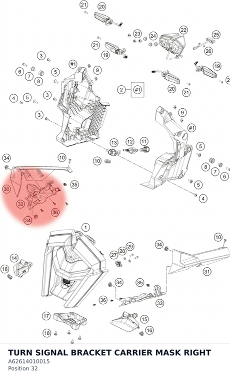 Diagram preview: TURN SIGNAL BRACKET CARRIER MASK RIGHT (A62614010015)