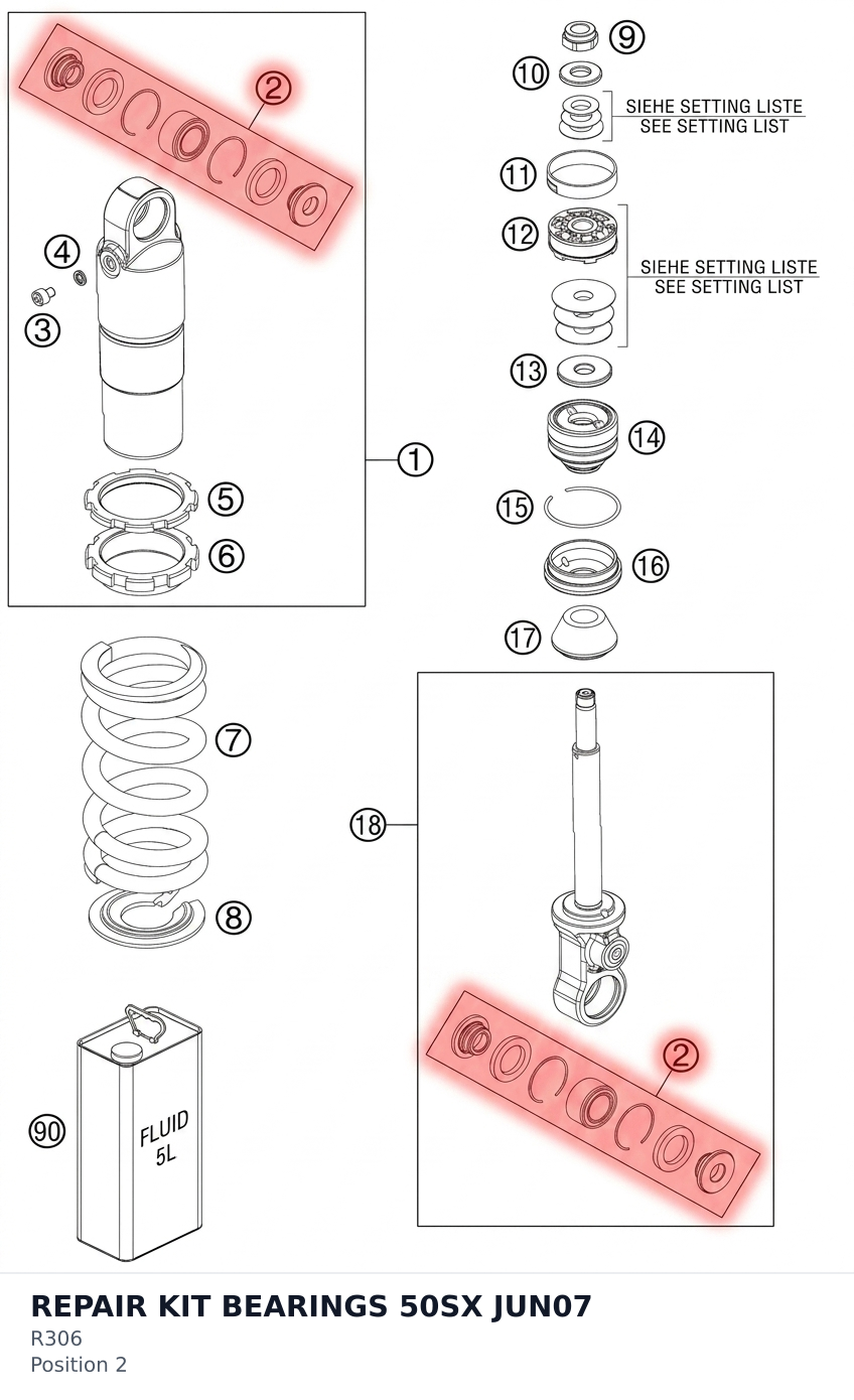 Diagram preview: REPAIR KIT BEARINGS 50SX JUN07 (R306)