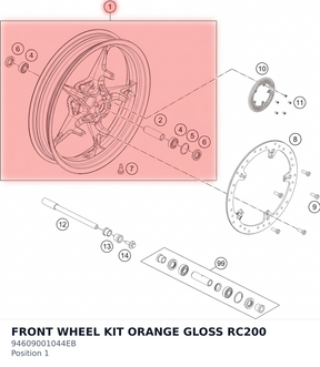 Diagram preview: FRONT WHEEL KIT ORANGE GLOSS RC200 (94609001044EB)