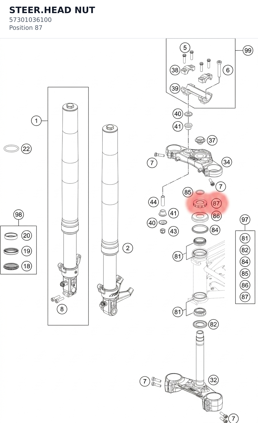 Diagram preview: STEER.HEAD NUT (57301036100)