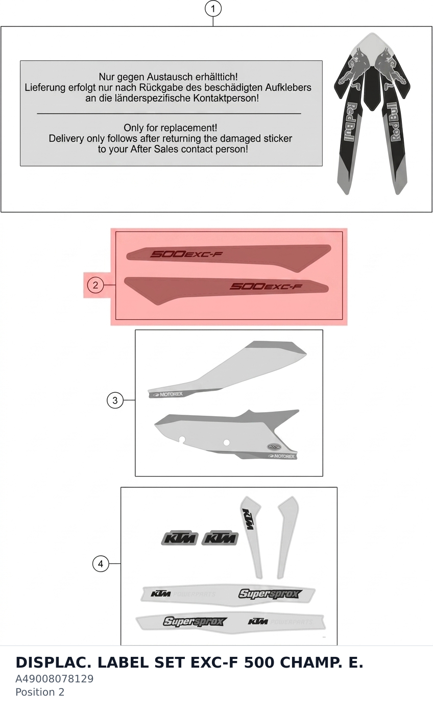 Diagram preview: DISPLAC. LABEL SET EXC-F 500 CHAMP. E. (A49008078129)