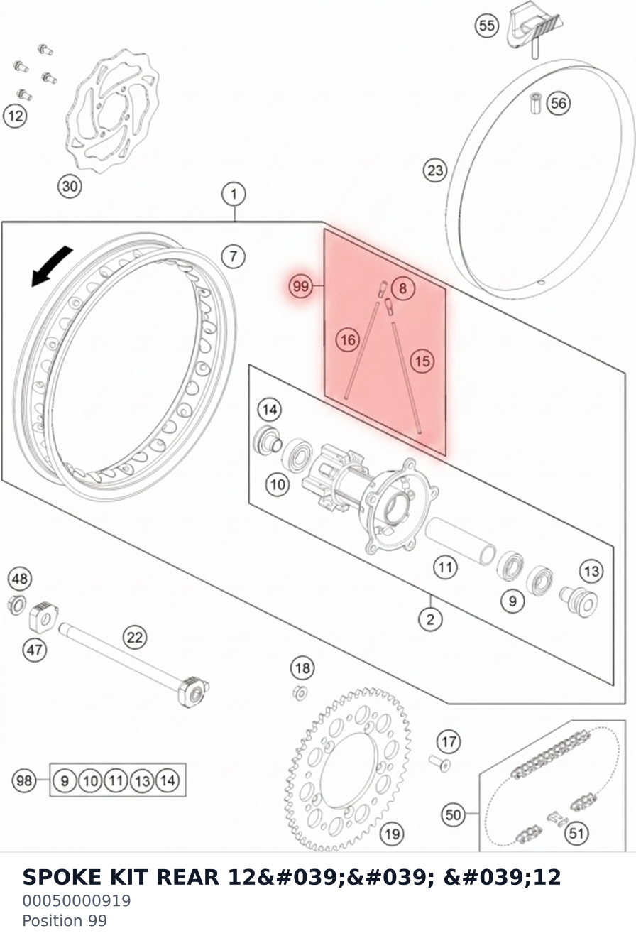 Diagram preview: SPOKE KIT REAR 12'' '12 (00050000919)