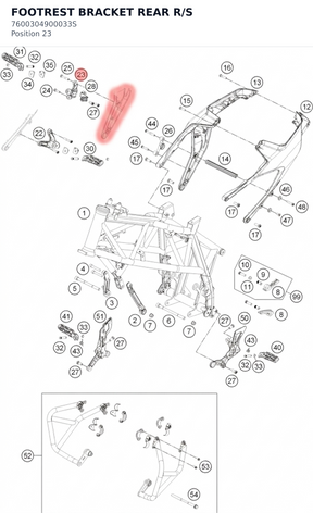 Diagram preview: FOOTREST BRACKET REAR R/S (7600304900033S)