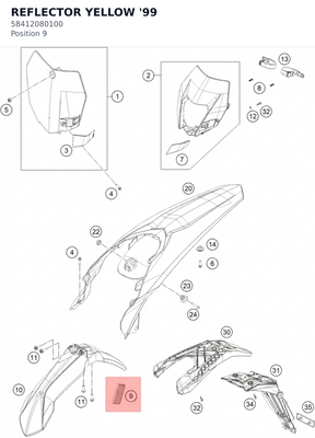 Diagram preview: REFLECTOR YELLOW '99 (58412080100)