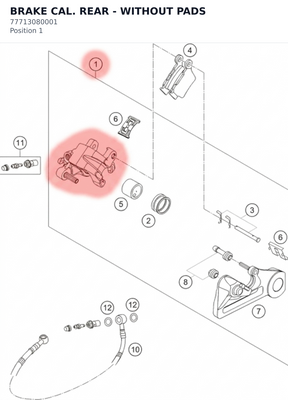 Diagram preview: BRAKE CAL. REAR - WITHOUT PADS (77713080001)