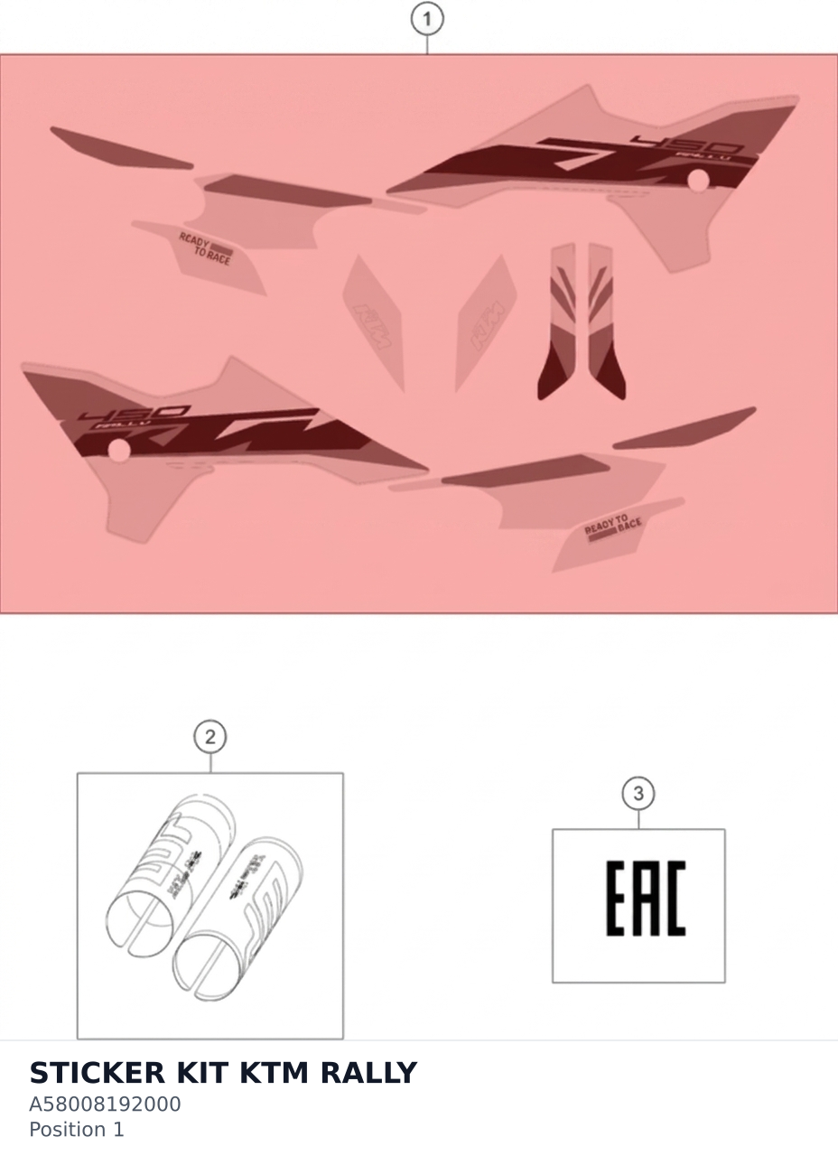 Diagram preview: STICKER KIT KTM RALLY (A58008192000)
