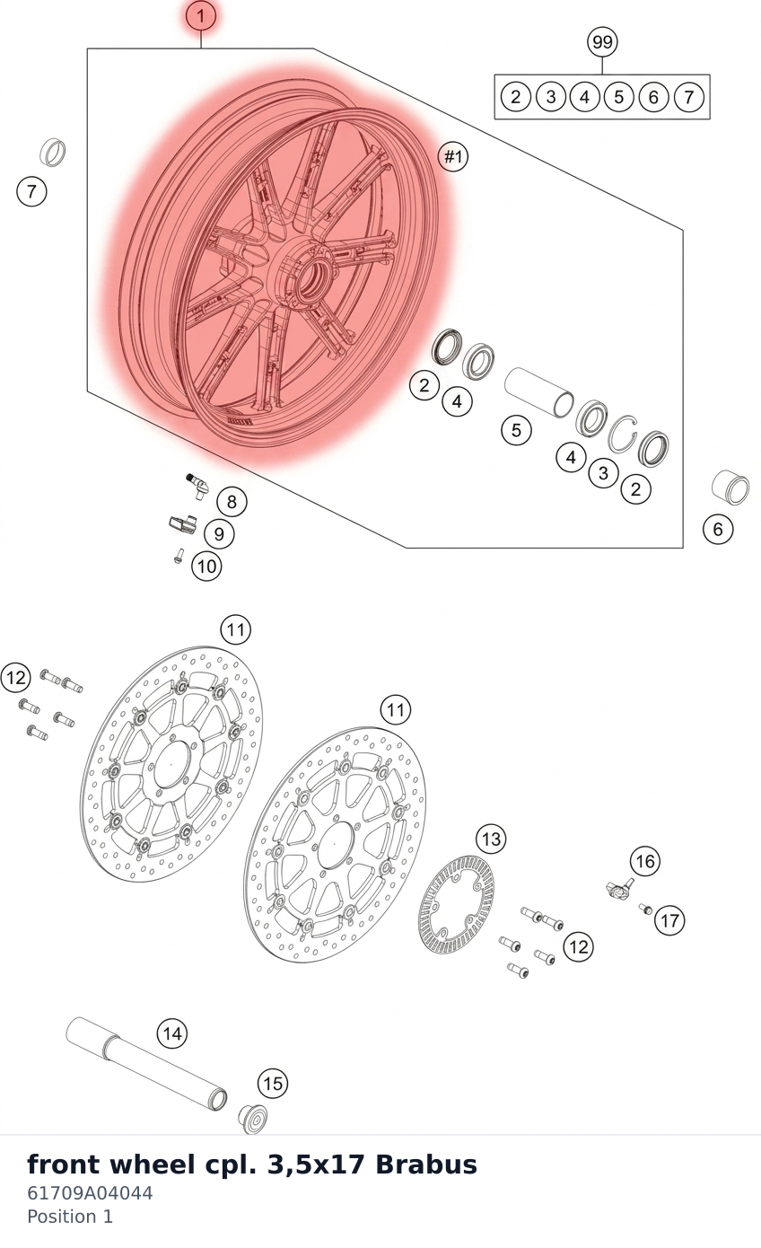 Diagram preview: front wheel cpl. 3,5x17  Brabus (61709A04044)