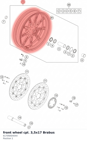 Diagram preview: front wheel cpl. 3,5x17  Brabus (61709A04044)