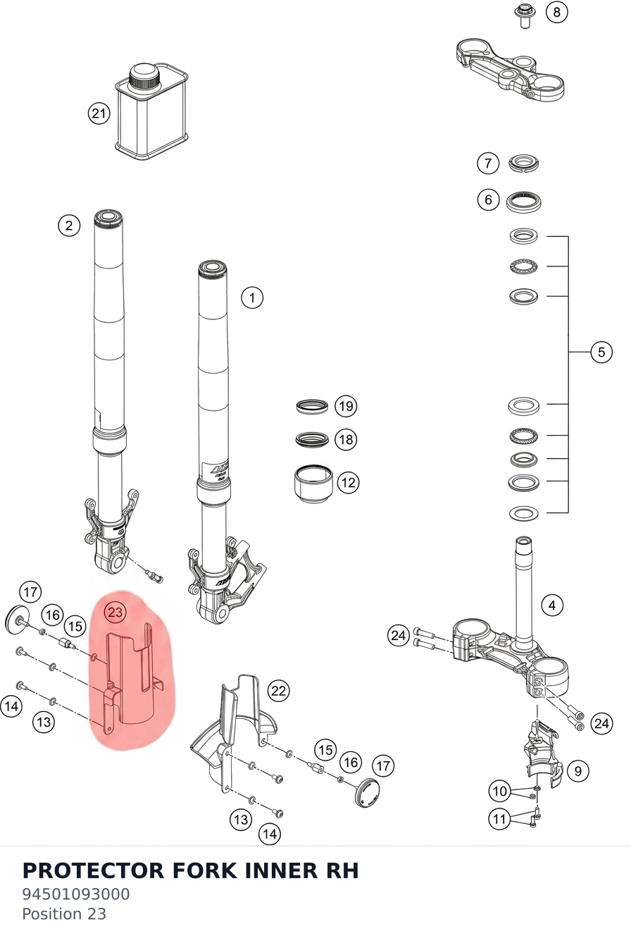 Diagram preview: PROTECTOR FORK INNER RH (94501093000)