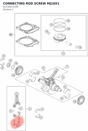 Diagram preview: CONNECTING ROD SCREW MJ10X1 (61230015100)