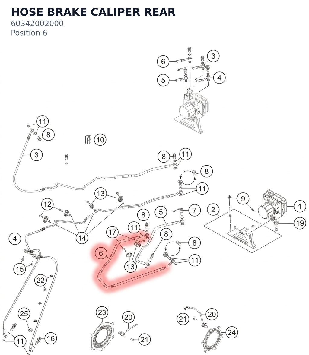 Diagram preview: HOSE BRAKE CALIPER REAR (60342002000)