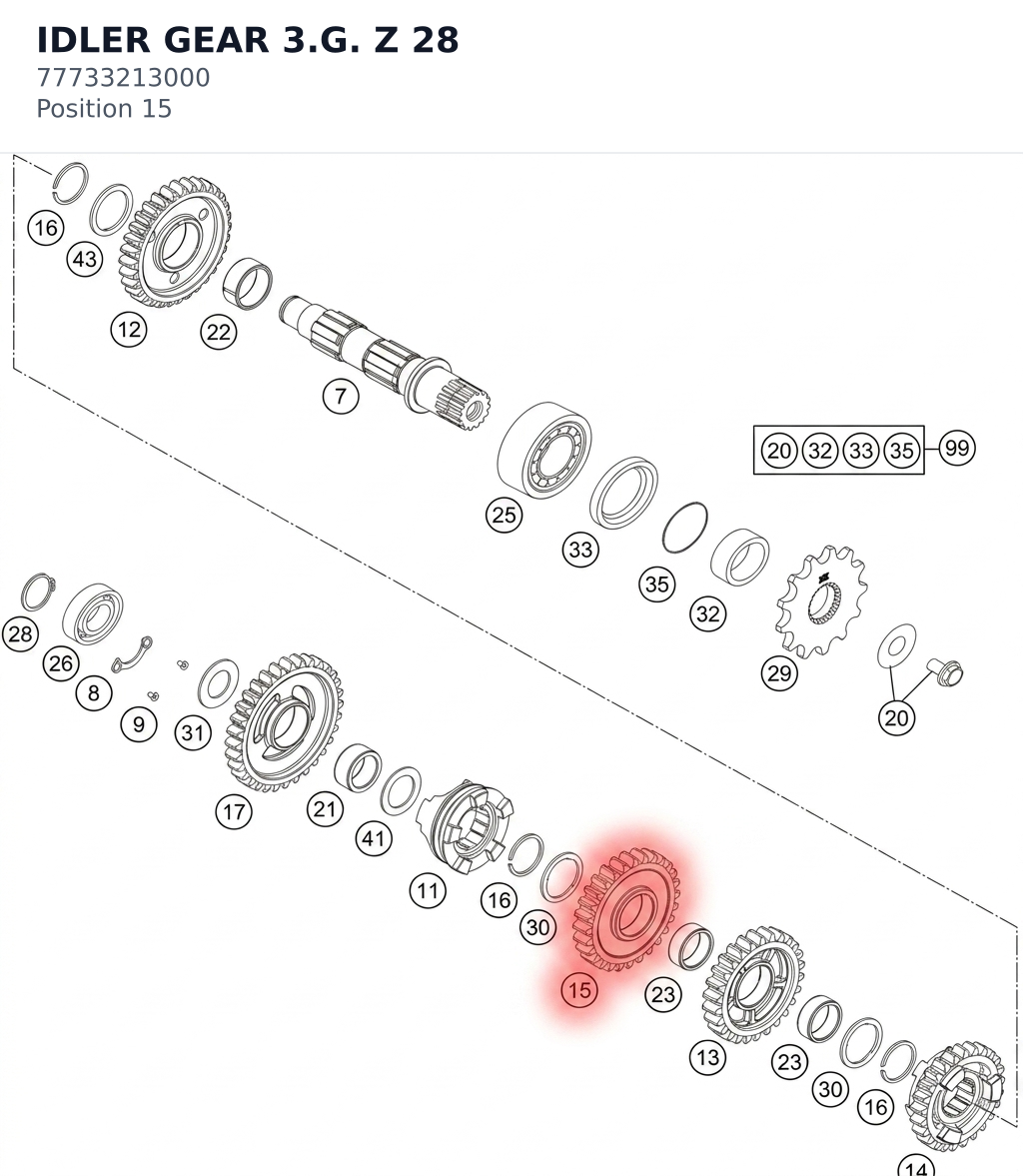 Diagram preview: IDLER GEAR 3.G. Z 28 (77733213000)