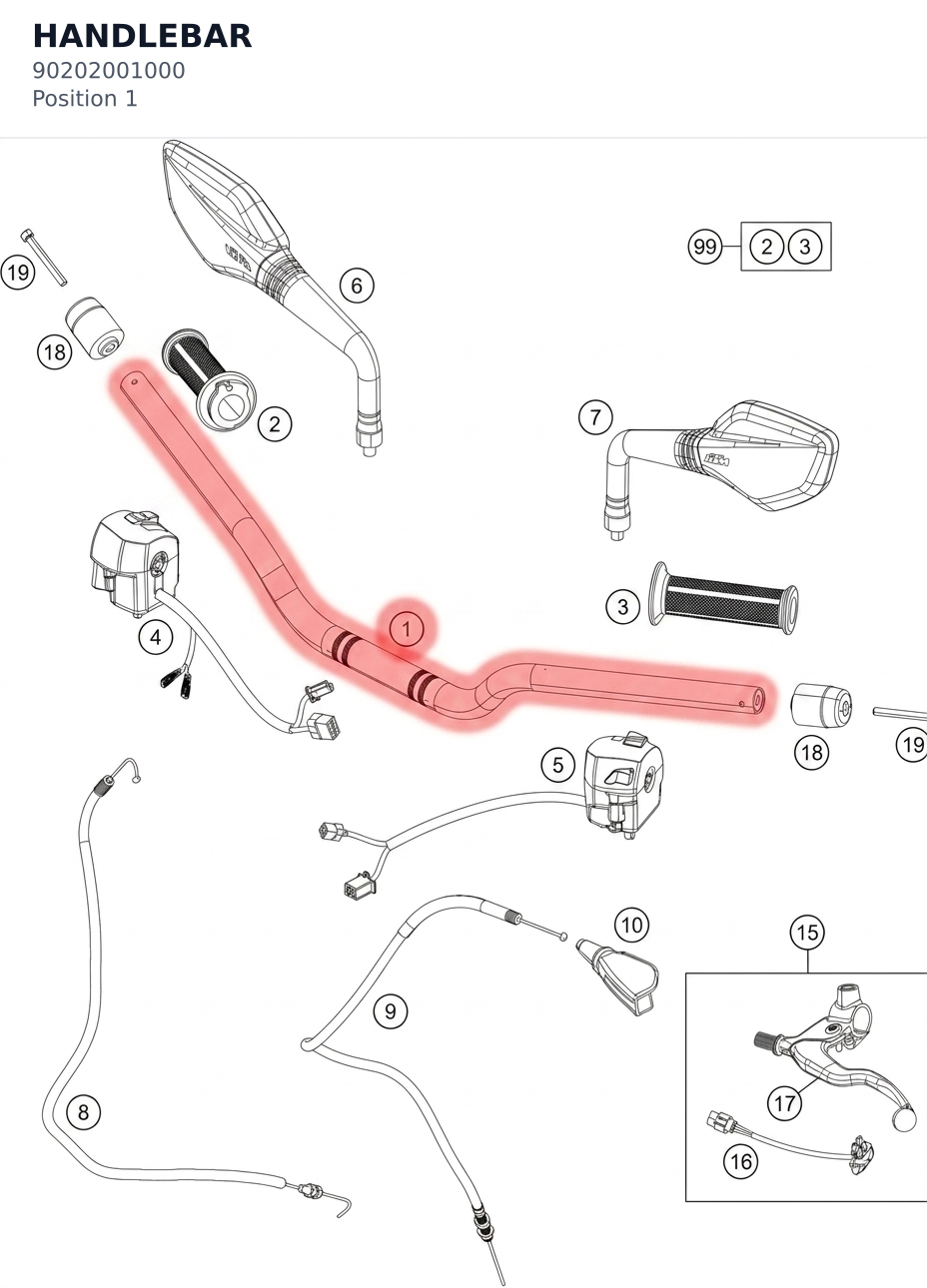 Diagram preview: HANDLEBAR (90202001000)