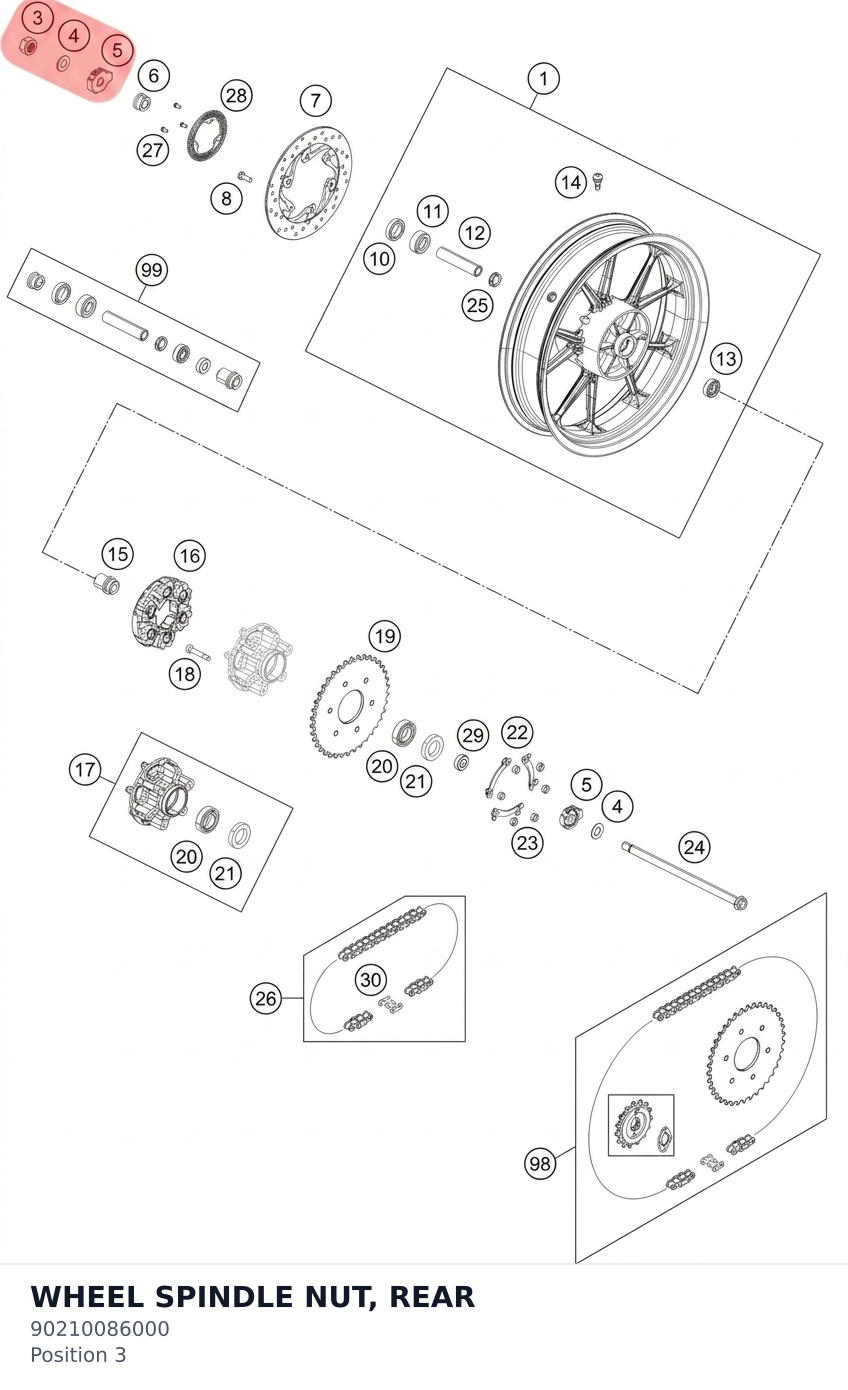 Diagram preview: WHEEL SPINDLE NUT, REAR (90210086000)