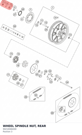 Diagram preview: WHEEL SPINDLE NUT, REAR (90210086000)