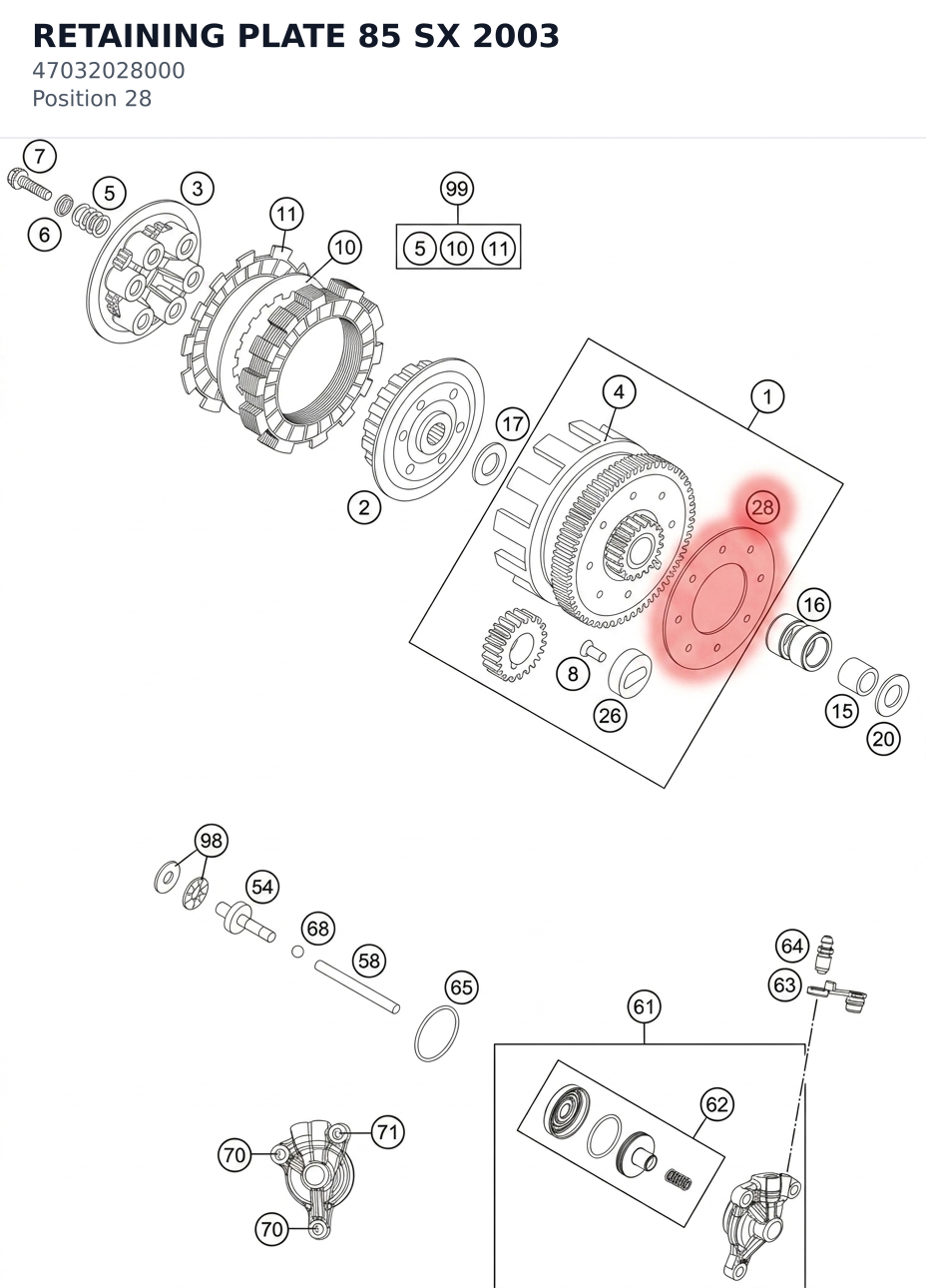 Diagram preview: RETAINING PLATE 85 SX     2003 (47032028000)