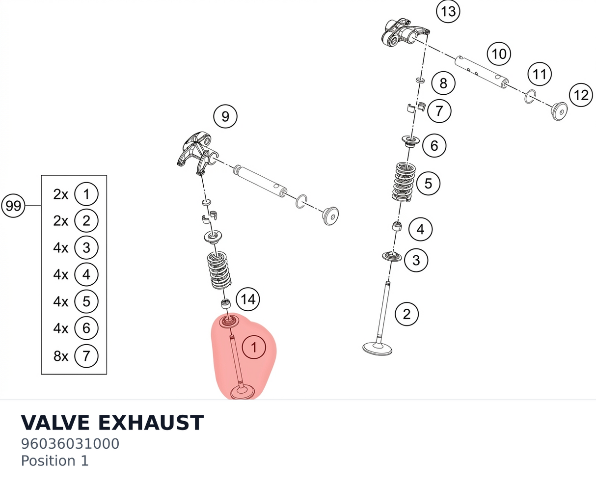 Diagram preview: VALVE EXHAUST (96036031000)