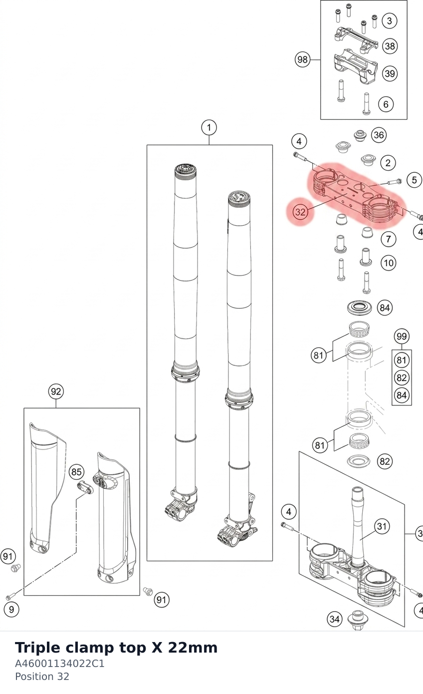 Diagram preview: Triple clamp top X 22mm (A46001134022C1)