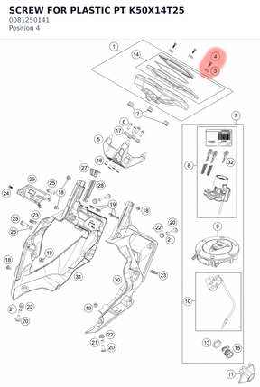 Diagram preview: SCREW FOR PLASTIC PT K50X14T25 (0081250141)