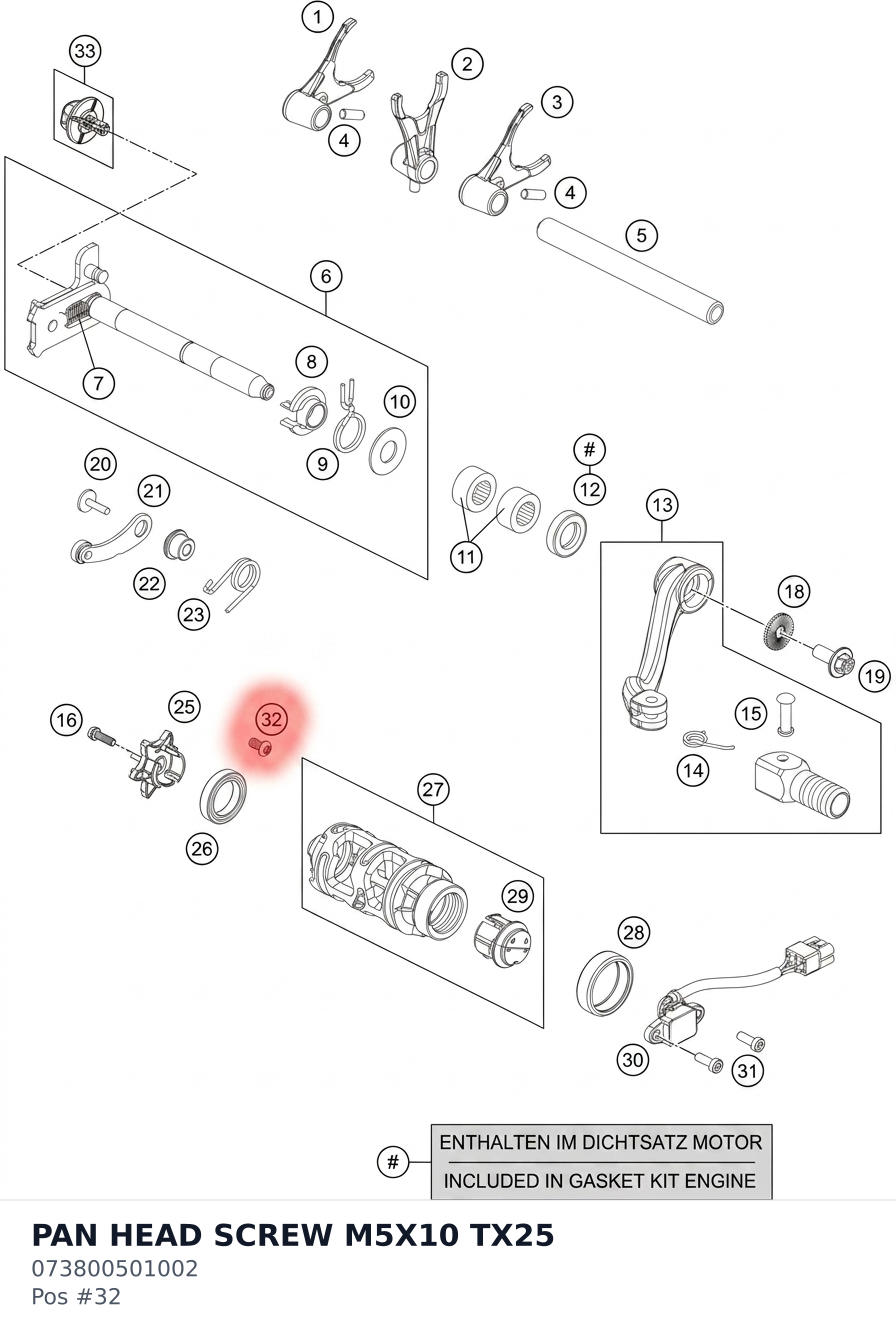 Diagram preview: PAN HEAD SCREW M5X10 TX25 (073800501002)