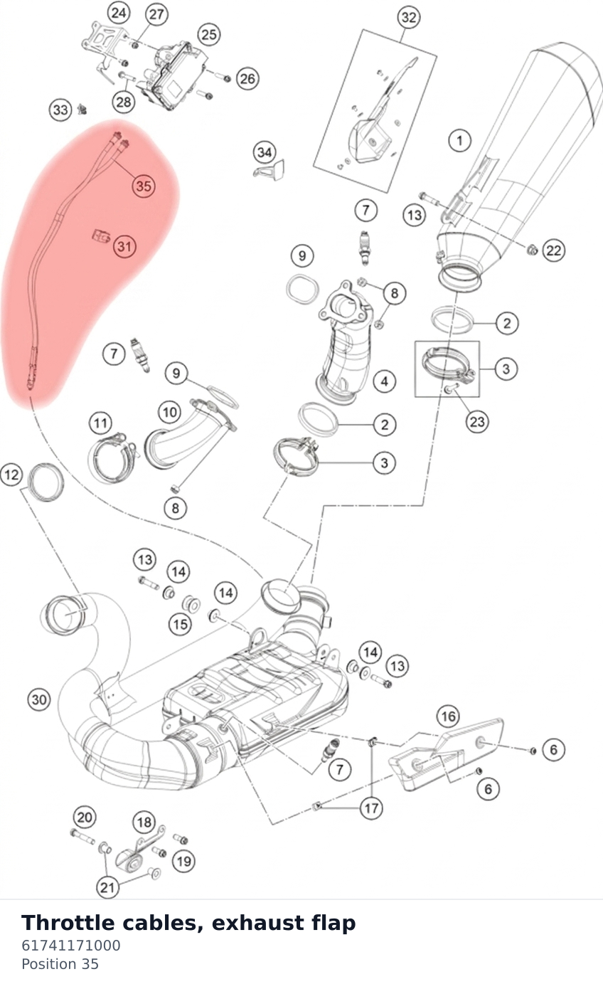 Diagram preview: Throttle cables, exhaust flap (61741171000)