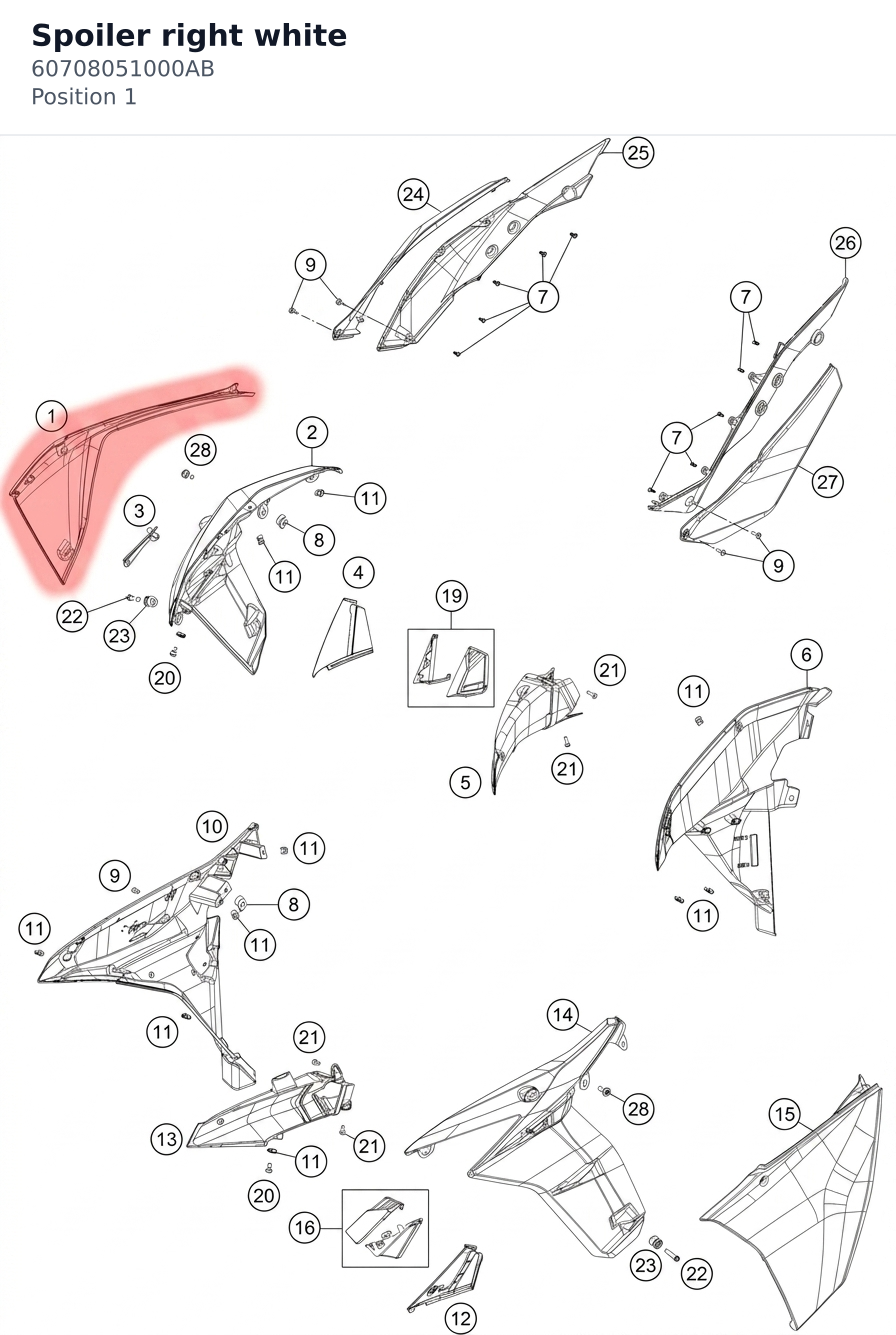 Diagram preview: Spoiler right white (60708051000AB)